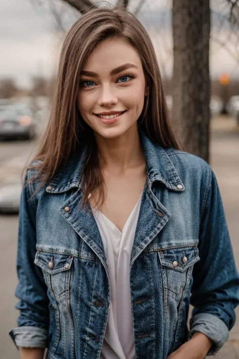 1girl, looking at viewer, jacket, blue eyes,  smile,