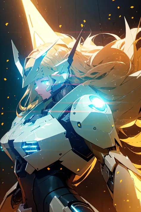 upper body, mecha musume,mechanical parts,super robot joints,headgear,full armor, (Thick Body:1.4), (Long Blond Hair:1.4), Green Eyes, HDR (High Dynamic Range), Ray Tracing, NVIDIA RTX, Super-Resolution, Unreal 5, Subsurface Scattering, PBR Texturing, Post...