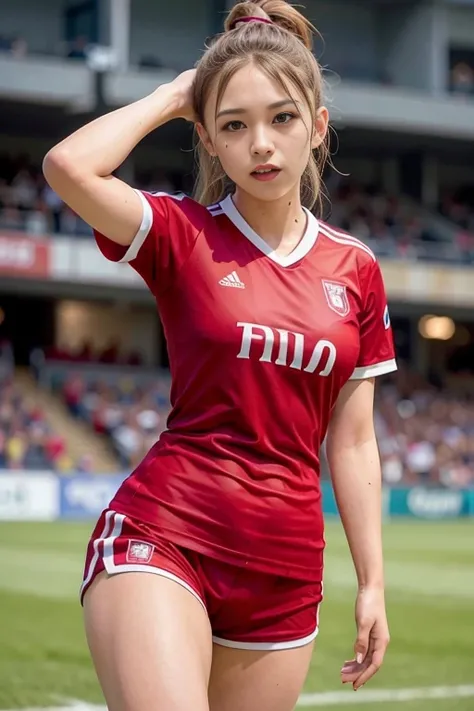 <lora:betterCuteAsian03:0.3>, woman posing for a photo,(wearing soccer_uniform:1.3),red uniform,
good hand,4k, high-res, masterpiece, best quality, head:1.3,((Hasselblad photography)), finely detailed skin, sharp focus, (cinematic lighting), collarbone, ni...