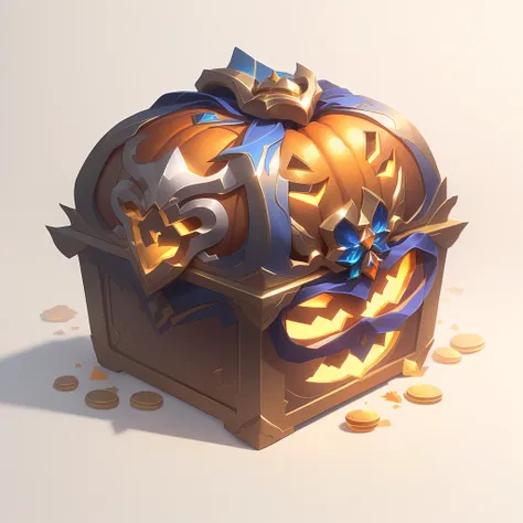 there is a small box with a pumpkin inside of it