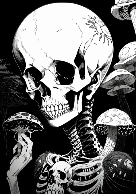 best quality,masterpiece,<lyco:itostylelora:0.6>,junji ito style,inked,horror manga,mushroom,bioluminescent,fungal infection,con...