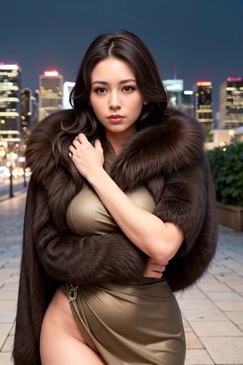 a woman posing for a photo, (wearing elegant dress:1.2), 
good hand,4k, high-res, masterpiece, best quality, head:1.3,((Hasselblad photography))n, sharp focus, (cinematic lighting), night, soft lighting, dynamic angle, [:(detailed face:1.2):0.2],(((city ba...