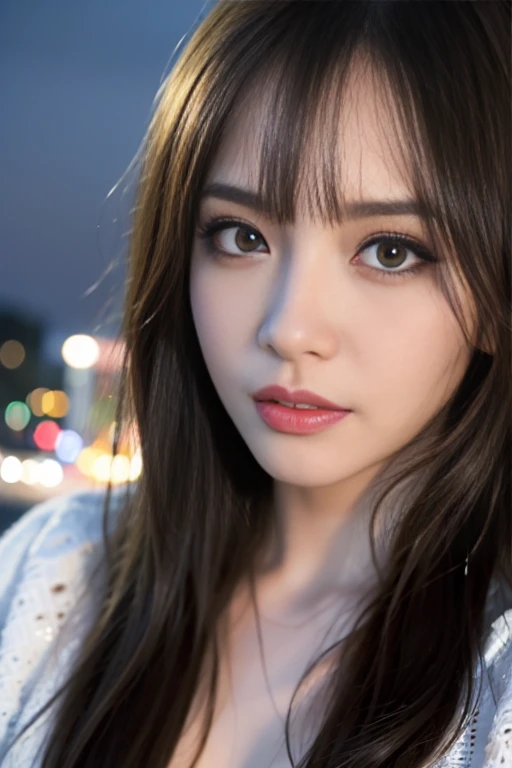 (8k, RAW photo, best quality, masterpiece:1.3),(realistic,photo-realistic:1.37),(night),(looking at viewer:1.331),posing,nightcityscape, <lora:asianGirlsFace_dreamyFace:0.5>, 1girl,extremely beautiful face,bust,put down hands,Random hairstyle,Random expres...