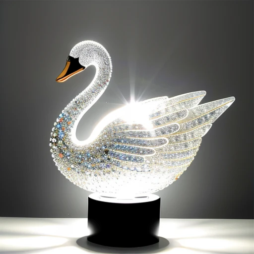 crystal sculpture, glass, swan, light diffraction, caustics, Swarovski diamond