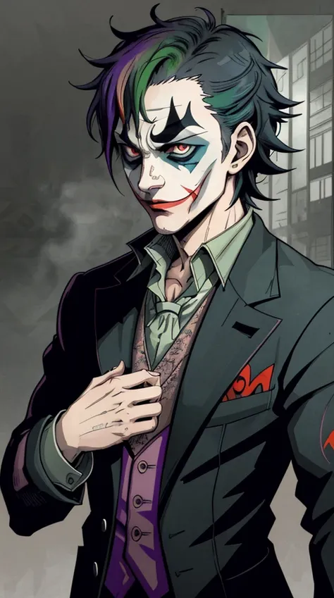 ((Vector)), ((Anime style)), A Joker(Joker 2019) ,epic, realistic, faded, neutral colors, ((((hdr)))), ((((muted colors)))), intricate scene, artstation, hyperdetailed, cinematic shot, warm lights, dramatic light, intricate details, vignette, complex backg...