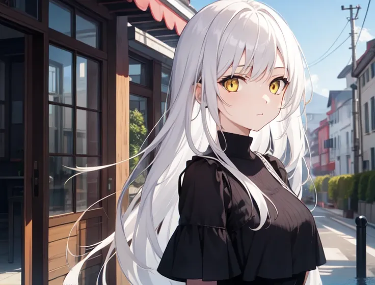 1girl, yellow_eyes, white_hair, outdoors