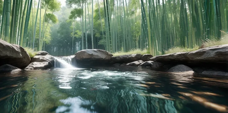 infinity render texture, (inside bamboo forest: 2), trees, cloud, day, fantasy, landscape, no_humans, outdoors, scenery, sky, ultra realistic, photorealistic, (reflection), (ray tracking), (unreal engine), (Japanese: 2), top view, high elevation, photoreal...