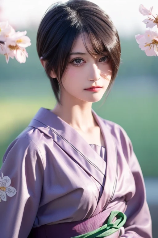 1girl,(wearing a yukata:1.5),(hair ornament:1.2),(sakura flowers in the  background:1.5),(RAW photo, best quality), (realistic, photo-realistic:1.4), masterpiece, an extremely delicate and beautiful, extremely detailed, 2k wallpaper, Amazing, finely detail...