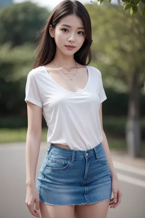 1girl, smile, miniskirt, transparent shirt, necklace, jewelry, flower, outdoor, the most beautiful image ever seen, realistic, uhd, RAW, sharp focus, photorealistic, best quality, korea, ultra high res, masterpiece  <lora:koreaface15:0.8>