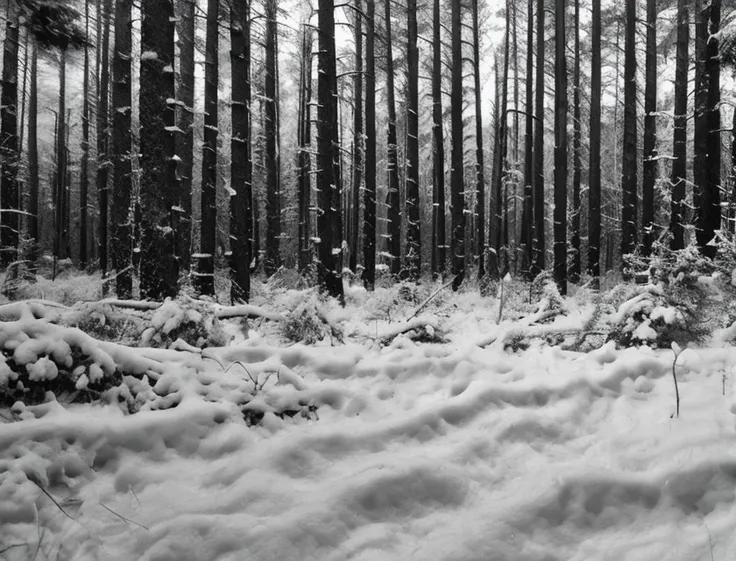 raw photo, bw, tasma, snow forest <lora:Analog Style Tasma 1.01:0.9>