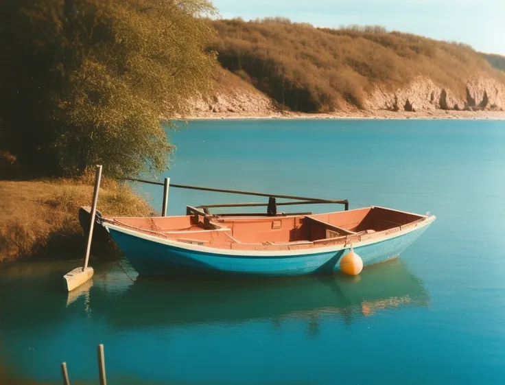 raw photo, film grain, lomo, sea, boat <lora:Analog Style Lomo:0.7>