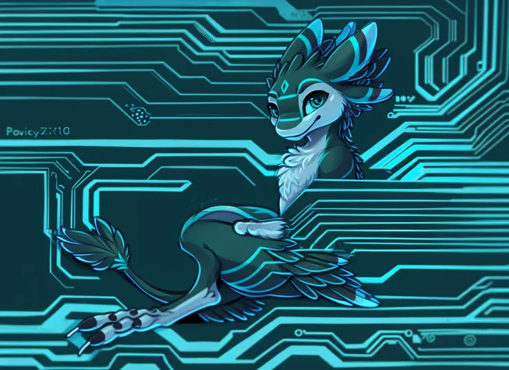 The Matrix, circuit board, detailed background,
BREAK, avali, avian, feathers, tail feathers, multi ear, four ears, wing arms, solo, zootopia eyes, black pupils, intricate eyes, beautiful eyes
<lora:avaliLora_avaliv1Medium:1>