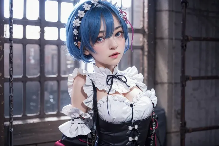 1girl, solo, <lora:remReZero_v10:0.75:MIDD>, rem_re_zero, blue hair,