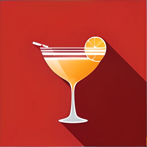 a red background with a glass of orange juice and a slice of lemon