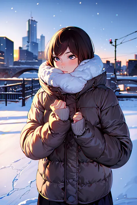 masterpiece, 1girl,snow,city,playing, realistic,    <lora:IlyakuvshinovArtistST2-20:0.8>