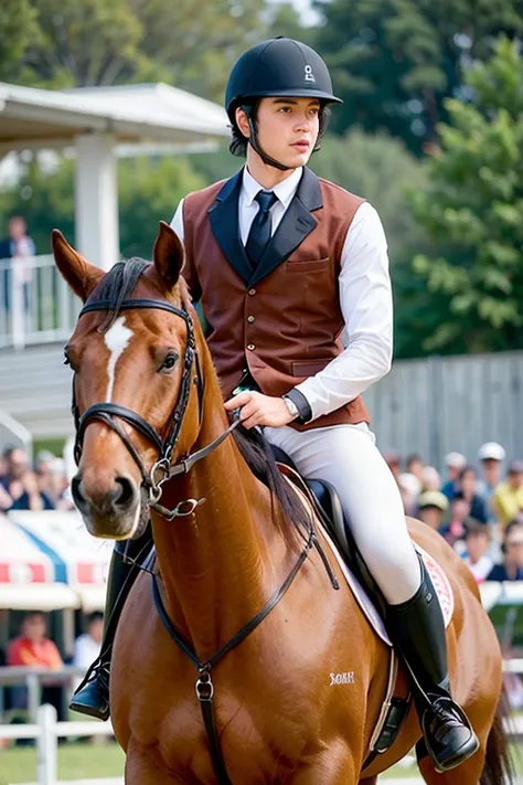 photo of a man, (wearing equitation_outfit, wearing cap:1.3), white equitation_outfit,
good hand,4k, high-res, masterpiece, best quality, head:1.3,((Hasselblad photography)), finely detailed skin, sharp focus, (cinematic lighting), night, soft lighting, dy...