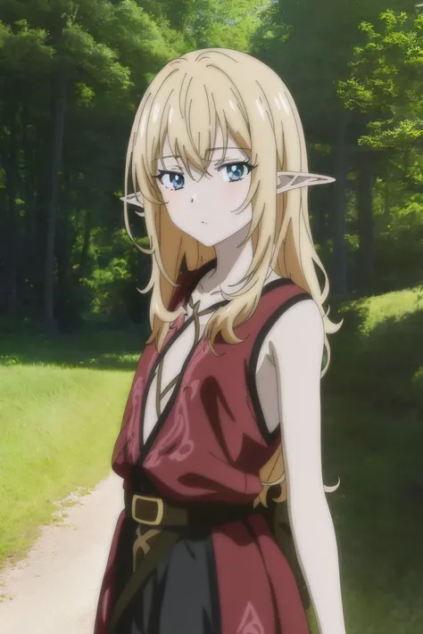 1girl, ((anime screencap)), (flat chest), 80 year old elf girl, ((adult)), mature female, 8k, masterpiece, absurdres, anime, fantasy background, outdoors, ultra detailed background, 8k, masterpiece, absurdres, anime,, ((intricate details))