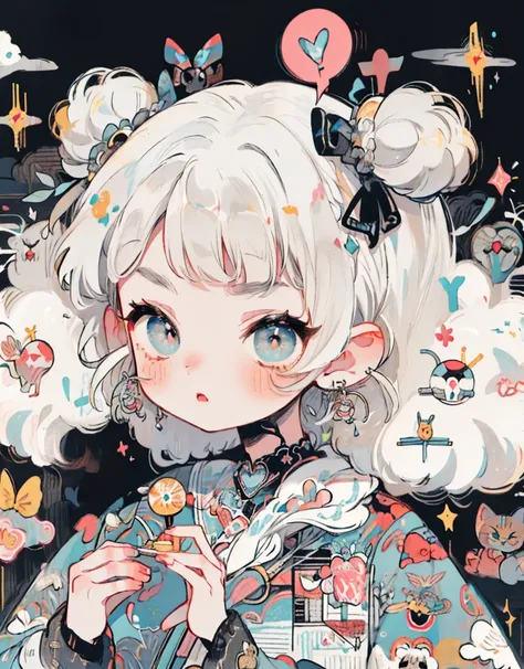 azhiichigo style,big eyes, thick lines, Mix patterns,cute,1 boy and cat with words, in the style of unique yokai illustrations, goth, whimsical cats, cult party kei, letras y figuras, monochrome, pattern explosion <lora:Mix patterns_20230613233118:1>
