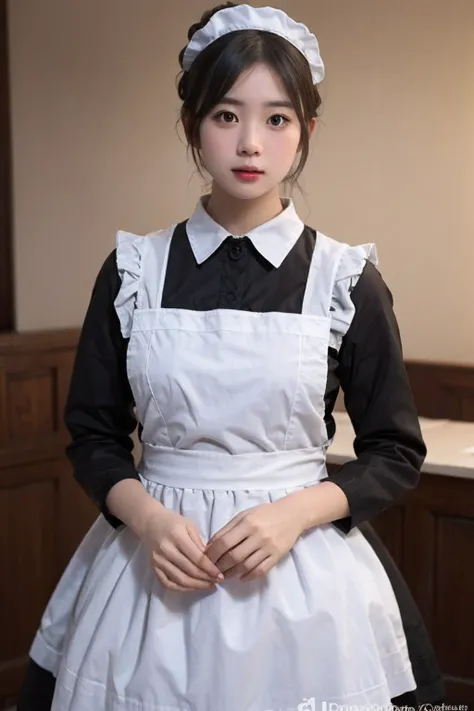 traditional maid,1girl,solo,best quality,8K,realistic,realistic texture,HDR,masterpiece,Highly detailed,Professional,Photography,<lora:cute girl mix:0.8>,looking at viewer, <lora:ClothMaid1:0.7>,black hair,