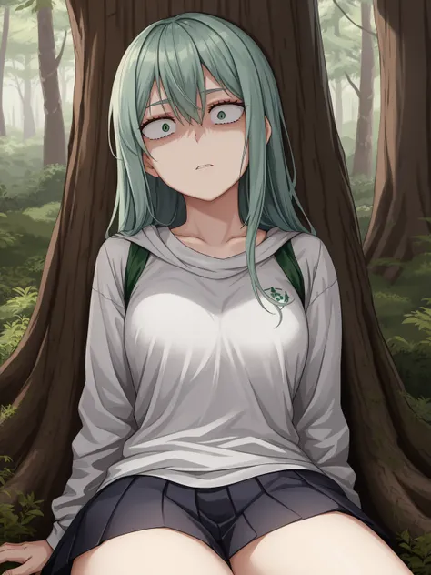 1girl, sitting, leaned back, forest, tree, medium breasts, 
eexpr <lora:eexpressions2-000008:0.95>, disgust, (constricted pupils...