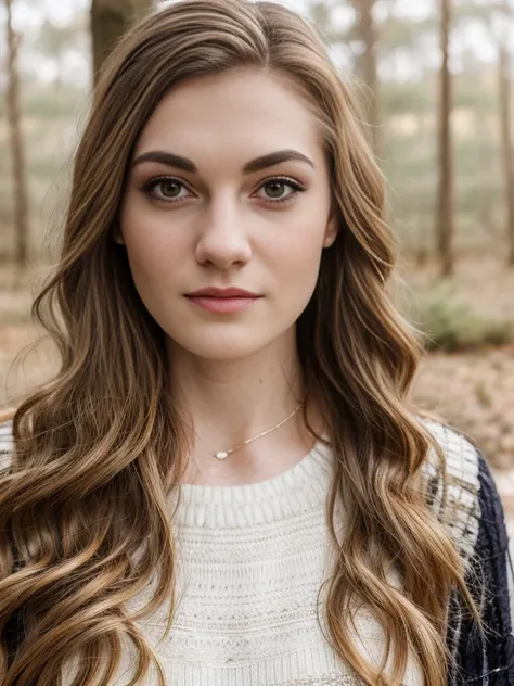 close up of a woman, winter forest, natural skin texture, 24mm, 4k textures, soft cinematic light, RAW photo, photorealism, photorealistic, intricate, elegant, highly detailed, sharp focus, ((((cinematic look)))), soothing tones, insane details, intricate ...