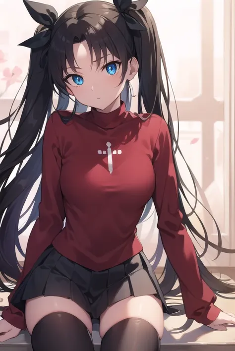 rintohsaka, <lora:rintohsakatest:1>, rin tohsaka, aqua eyes, black hair, hair ribbon, long hair, ribbon, sidelocks, two side up,...