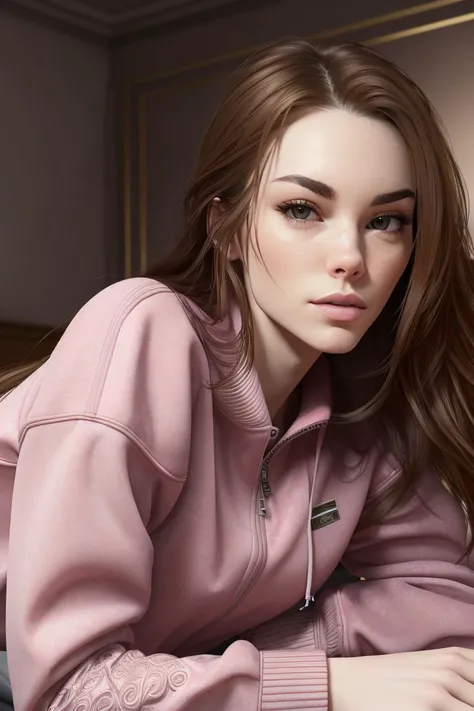 photo of S089_LizOcean, a beautiful woman, laying on a (bed:1.2), wearing a (tracksuit:1.1), (8k, RAW photo, best quality, DOF, ultra high res:1.2), (absurdres, intricate, photorealistic, masterpiece, ultra-detailed, Unreal Engine:1.3)