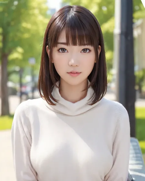 pureerosface_v1:0.3, best quality, photorealistic, 8k, high res, full color, 1girl, woman, 20 years old woman, (skindentation), (portrait:0.6), trees, park bench, daylight, ((park background:1.52)), full color, ((necksweater:1.68)), looking at viewer:1.8, ...