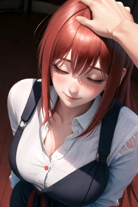 Highly detailed, High Quality, Masterpiece, beautiful, HeadpatPOV, pov, <lora:HeadpatPOV:1>, 1girl, solo, smile, blush, closed eyes, makima (chainsaw man), <lora:Char_ChainsawMan_Makima:1>