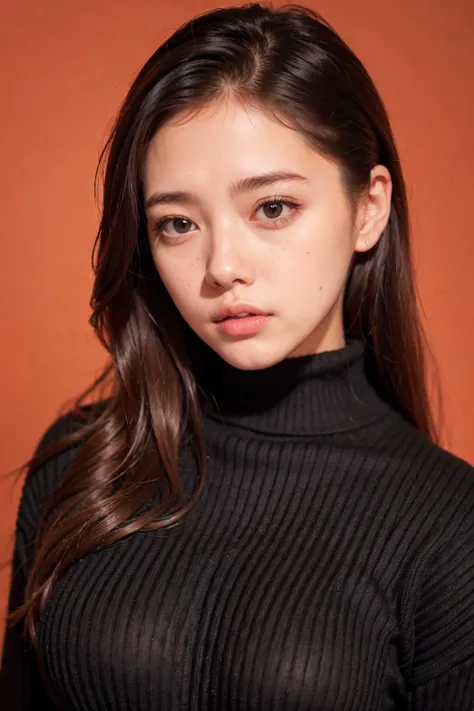 1girl,black turtleneck sweater,simple background,red background,closed mouth, 
<lora:GFMix-wjv433:0.6>,