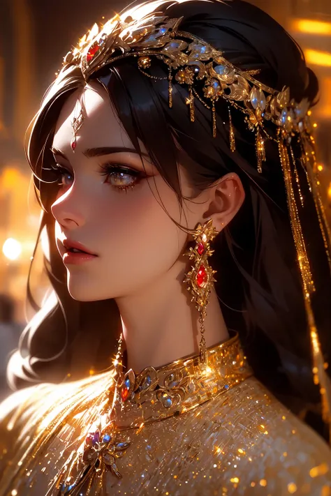 (masterpiece, best quality:1.2), 8k, insane details, intricate details, hyperdetailed, hyper quality, high detail, ultra detailed, professional, HDR, realistic, ray tracing reflection,
1girl, goddess, cinematic lighting, ornate, (glitter, sparkly golden:1....