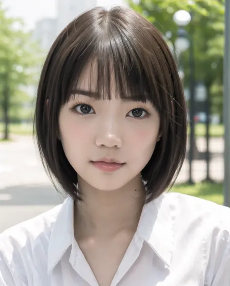 pureerosface_v1, best quality, photorealistic, 8k, high res, full color, 1girl, woman, 20 years old woman, (closed mouth:1.73), (skindentation), (portrait:0.6), trees, park bench, daylight, ((park background:1.52)), full color, ((whitebuttonedshirt:1.58)),...
