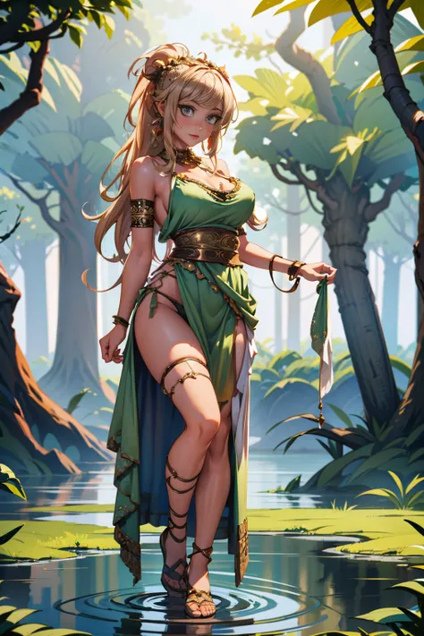 detailed fullbody shot of a sexy 1girl from angola, wearing a toga, fantasy_toga, toxic swamp, mutated creatures, poisonous gases, stagnant waters, <lora:fantasy_toga:0.75>