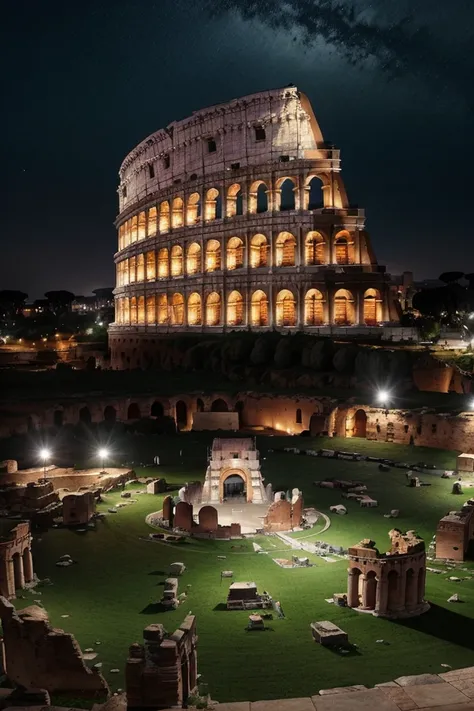 landscape, thecolosseum at night, epic, fog, stone, ornament, ornate, details, dim light, mountain,  advntr   <lora:ARWTheColosseum:1>