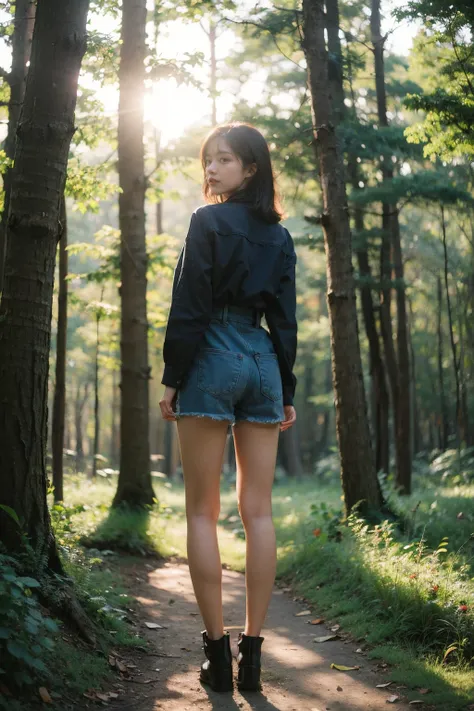 Best Quality,Masterpiece,Ultra High Resolution,(Realisticity:1.4),Original Photo,Cinematic Lighting,
1Girl,full body,forest,sunshine,backlighting,