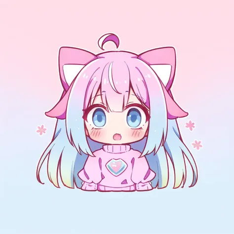 1girl, solo, cat ears, multicolored hair, ((gradient hair), white+(blue)+(pink:0.5) hair//), very long hair, messy hair, bangs, ...