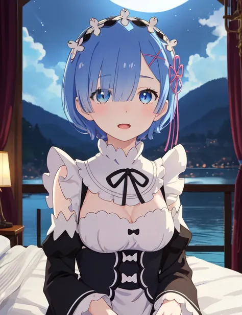 best quality, masterpiece, <lora:rem-000009:0.9:mid>, phrem, 1girl, blue hair, solo, maid, roswaal mansion maid uniform, looking...