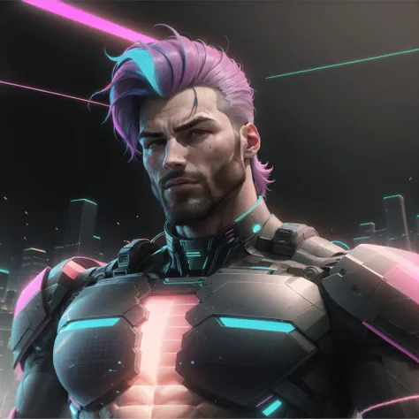 <lora:RetrowaveTech-20:0.8>,retrowavetech ,scifi, virtual, vaporwave , wireframe ,
man, <lora:Gigachadv1:0.65> gigachad, colored glowing hair ,