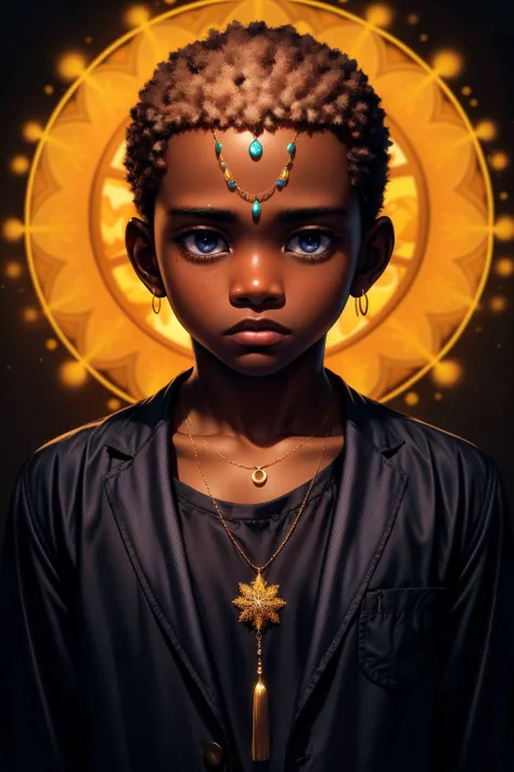 masterpiece, best quality, ultra high res, 1 dark skinned African boy, (fractal art:1.3), deep shadow, dark theme, fully clothed, necklace, forlorn, <lora:add_detail:1>