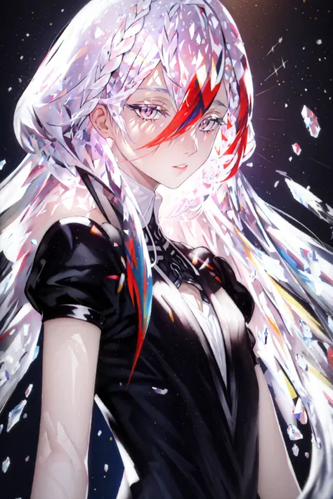 masterpiece, best quality, 1girl, dress,white hair,multicolored hair, <lora:bao-000012:1>