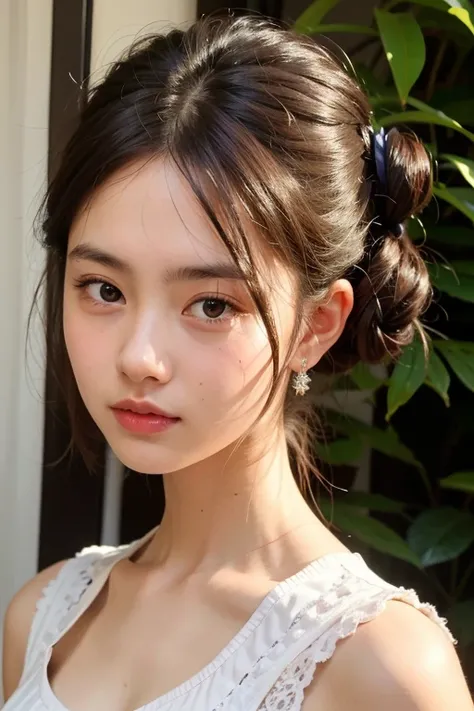 portrait photography of a college belle with hairbun,<lora:GFMix-dwy235:0.6>,