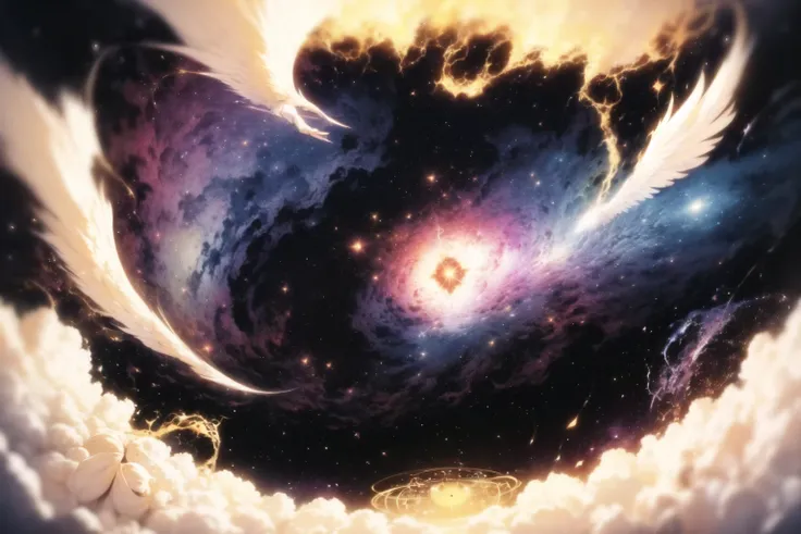 (masterpiece:1), (best quality:1),creature, cowboy shot, (demonic circle:1.25),crying,(virtuous:1.15),(angelic:1.25), (cosmos:1.5), (attacking:1.25),(golden ratio:1.15)