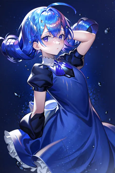 masterpiece, best quality, 1other,(gem),frilled dress,blue hair,  <lora:Bao-000016:0.8>,twin_drills ,puffy sleeves,