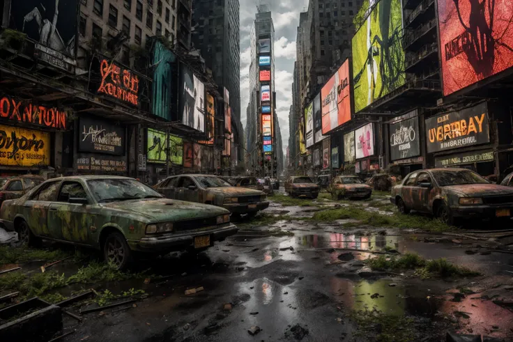 8k, realistic, vray, HDR, 6000K, new york, time square, overgrown, no human <lora:PostApocalyptic5-000007:0.6> SZ_4po enviroment