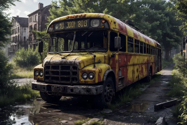 8k, realistic, vray, HDR,  6000K, bus <lora:PostApocalyptic5-000007:0.6> SZ_4po enviroment