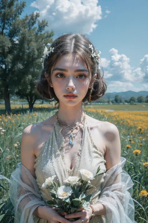 fantasy,1girl,detailed face,upper body,dress,
<lora:elf dress:0.7>,field,grassland,wind,cloud,flowers,rivers,tree,(Hayao Miyazaki),<lora:DreamGlow:1.2:LIGHT>,