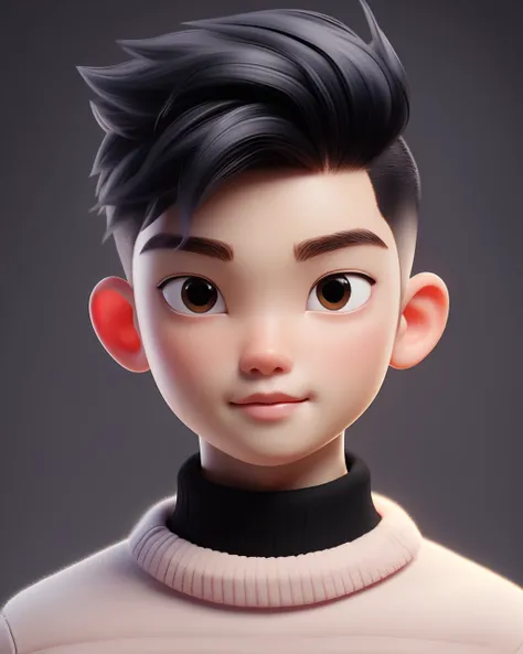 best quality, cartoon_portrait, 1boy, solo, looking at viewer, short hair, simple background, black hair, brown eyes, closed mouth, sweater, lips , <lora:cartoon_portrait_v2:0.7>