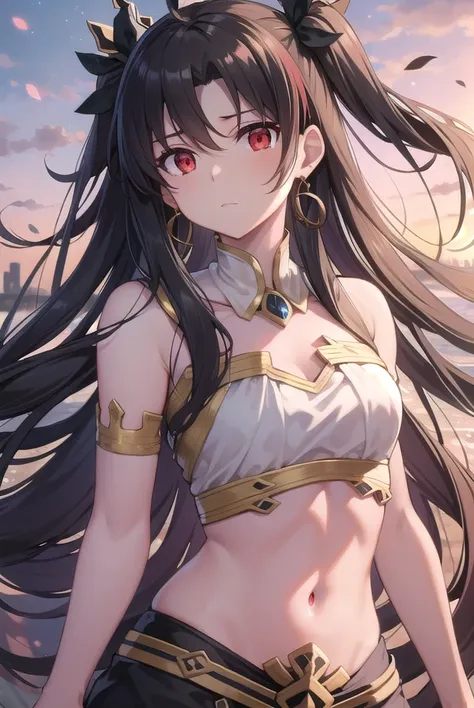 ishtar, <lora:ishtartest:1>, ishtar, ahoge, black bow, bow, black hair, earrings, hair bow, hair ornament, jewelry, long hair, (...