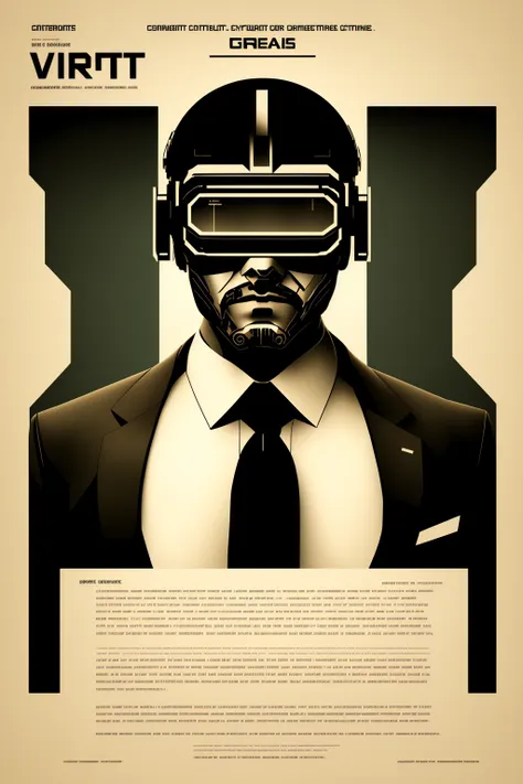 a virtual reality game poster with a man in a suit , a man with a beard and a tie , cyber_graphic