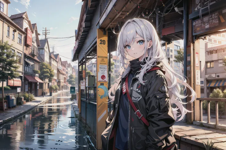 pixai, highres, hdr, best quality, girl, city, intricate details, city street,